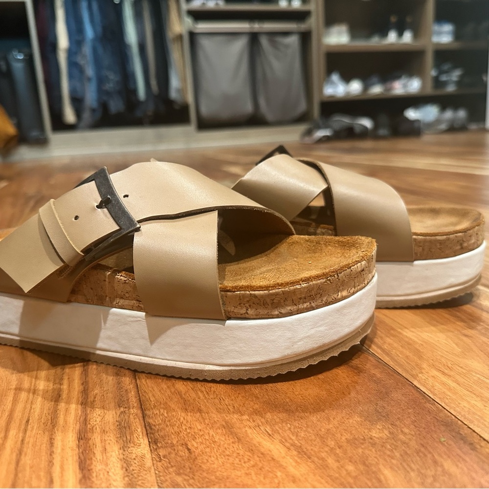 Tan Leather Platform Sandals